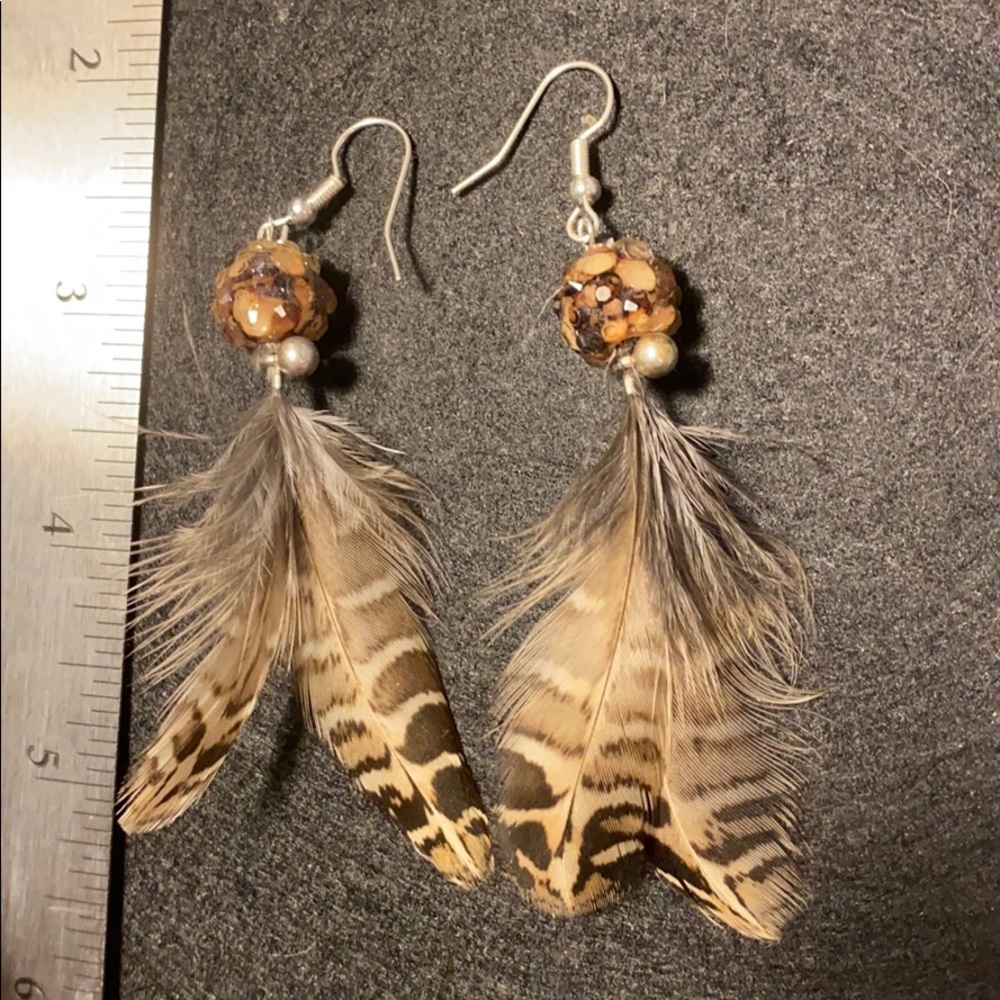 Acrylic glass beads and feathers boho earrings